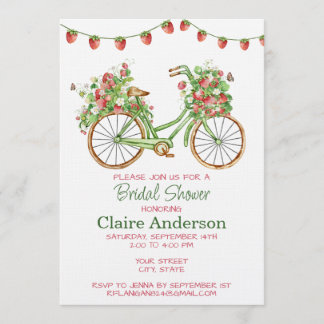 Floral Strawberry Bicycle Bridal Shower Invitation