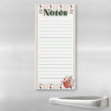 Floral Strawberry Cottagecore Magnetic Notepad