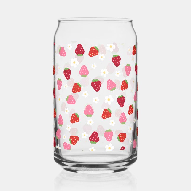 floral strawberry daisy can glass (Front)