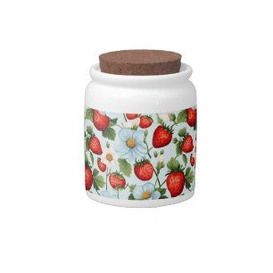 Floral Strawberry Garden Cute Flowers Pattern Candy Jar