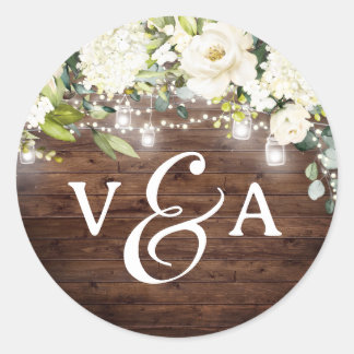 Floral String Lights Monogram Wedding Sticker
