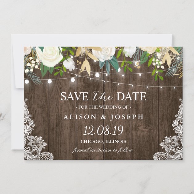 Floral String Lights Rustic Country Save The Date