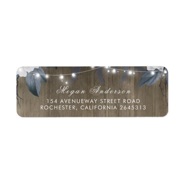 Floral String Lights Rustic Wood Barn Wedding Label (Front)