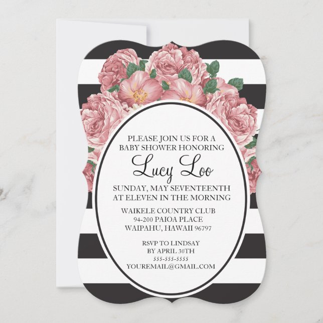 Floral & Stripe Bridal or Baby Shower Invite (Front)