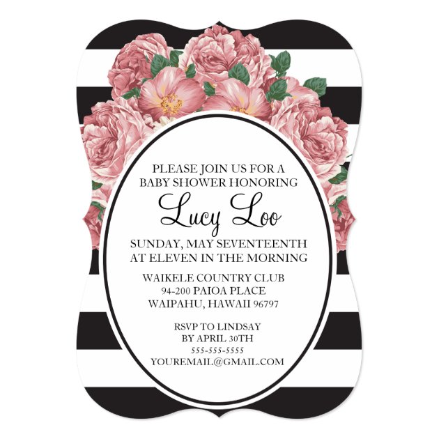 Floral & Stripe Bridal Or Baby Shower Invite