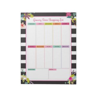 Floral Stripe Grocery Store Shopping List Notepad