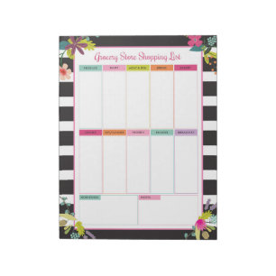 Floral Stripe Grocery Store Shopping List Notepad