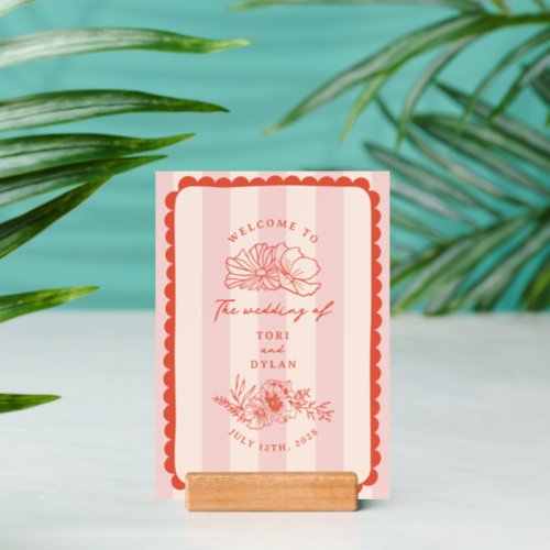 Floral Stripe Hand Drawn Border Wedding Welcome Holder