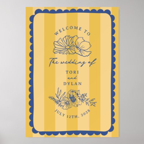 Floral Stripe Hand Drawn Border Wedding Welcome Holder