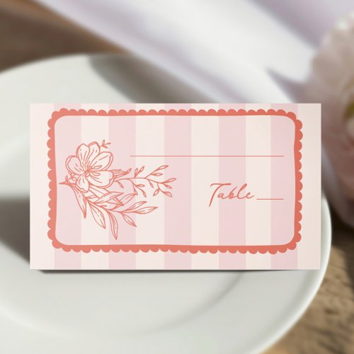 Floral Stripe Hand Drawn Frame Wedding Place Card