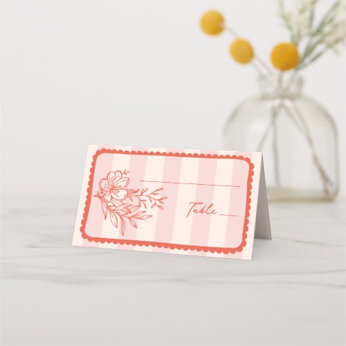 Floral Stripe Hand Drawn Frame Wedding Place Card