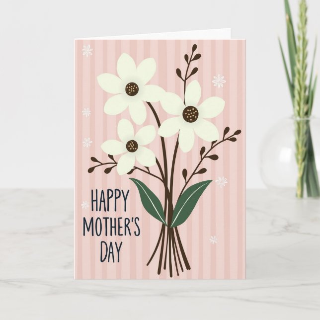Floral Stripe Happy Mothers Day Card (Front)