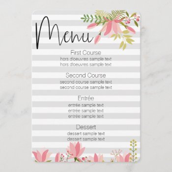 Floral Stripe Wedding | Garden Party Theme Menu Invitation by clever_bits at Zazzle