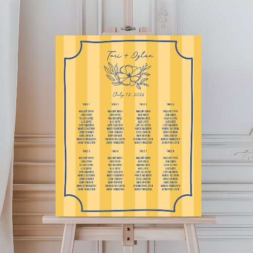 Floral Stripe Yellow Wedding Seating Chart Foam Board