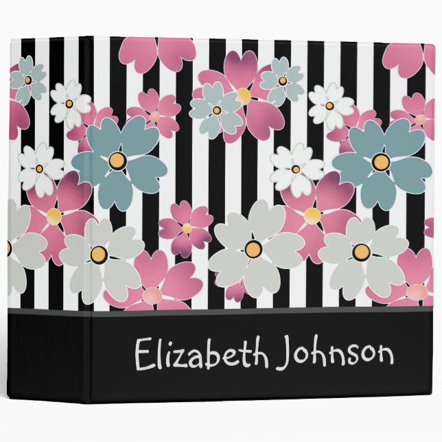 Floral, striped 3 ring binder (Front/Spine)