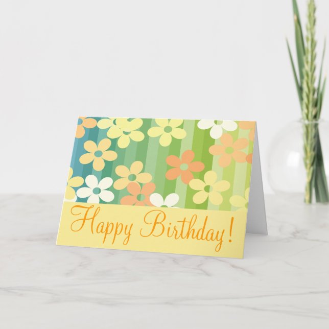 Floral Striped  "Birthday Card" Card (Front)