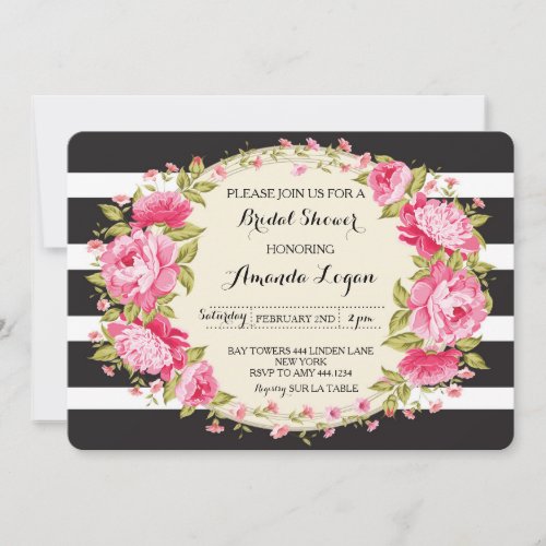 Floral Striped Bridal Shower Invitation