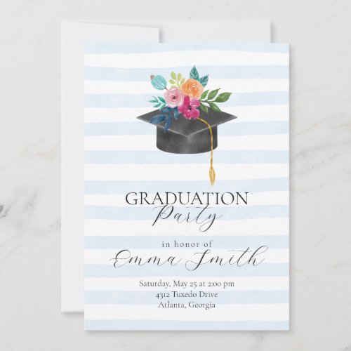 Floral Striped Graduation Invitation