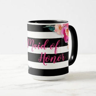Floral Striped Maid of Honor Mug
