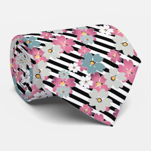 Floral, striped neck tie