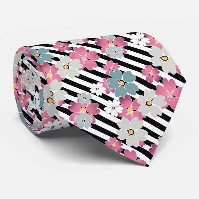 Floral, striped  neck tie (Rolled)