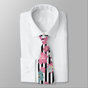Floral, striped neck tie