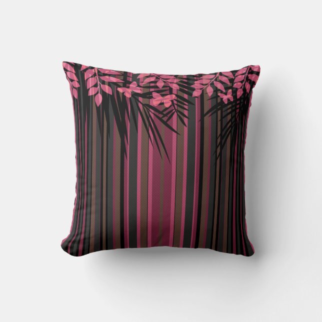 Floral, striped, retro throw pillow (Front)