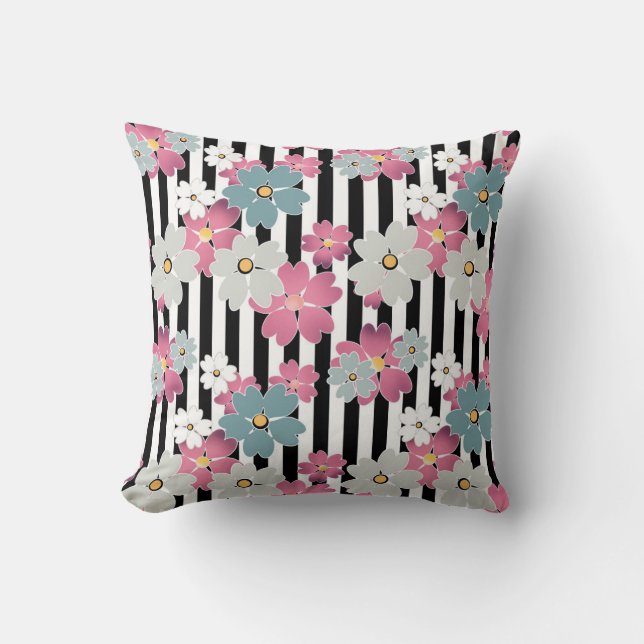 Floral, striped throw pillow (Front)