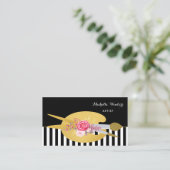 Floral Stripes Artist With Faux Gold Paint Brush Business Card (Standing Front)