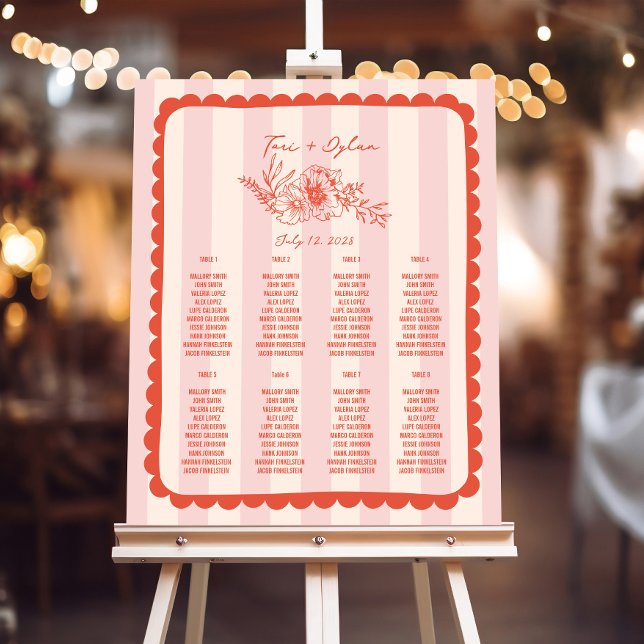 Floral Stripes Blush Wedding Seating Chart Foam Board (Creator Uploaded)