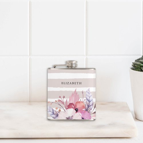 Floral  Stripes Flask