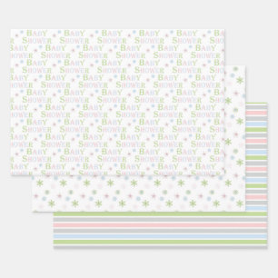 Floral & Stripes Gender Neutral Baby Shower Wrapping Paper Sheets