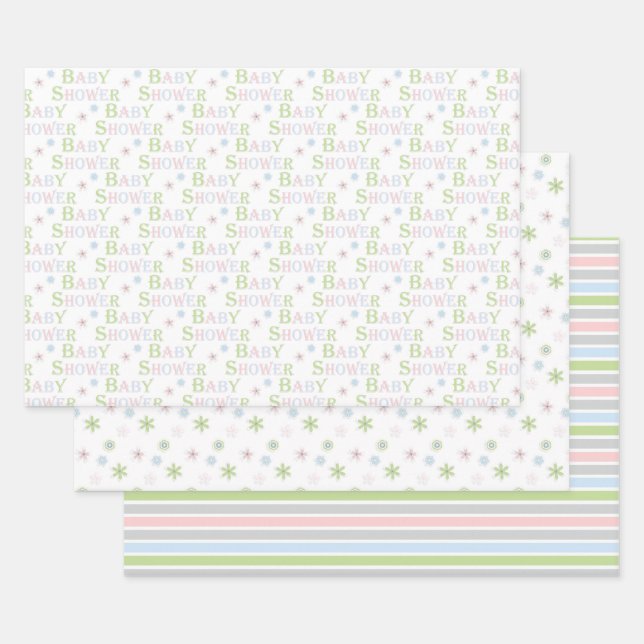 Floral & Stripes Gender Neutral Baby Shower Wrapping Paper Sheets (Set)