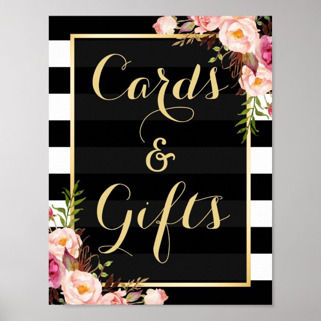 Floral Stripes Gold | Invitations And Gifts Wedding Sign Poster
