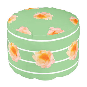 Floral Stripes Green White Peach Pouf