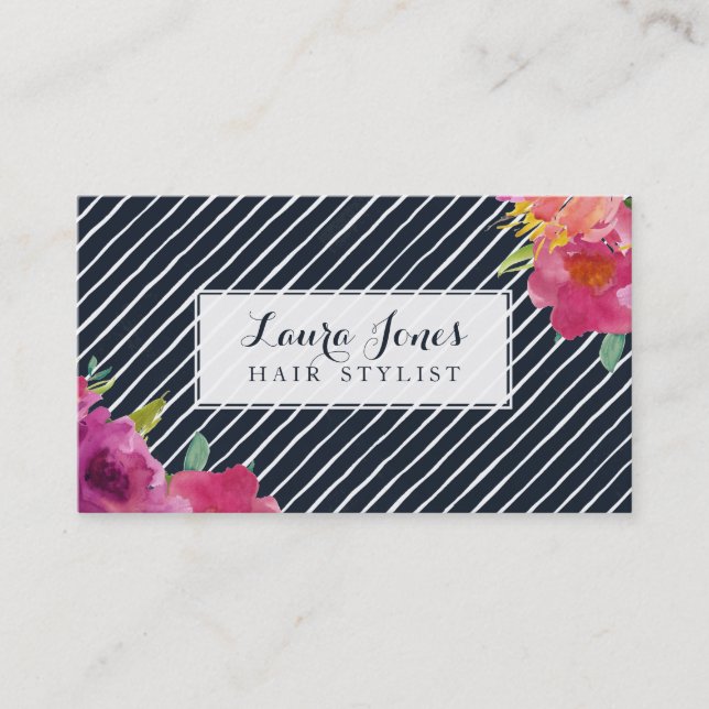 Floral & Stripes Hair Stylist Appointment Cards (Front)