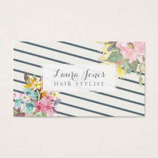 Floral & Stripes Hair Stylist Appointment Cards