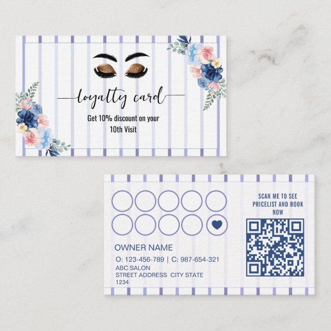 Floral Stripes Lash tech Loyalty card (Front/Back)