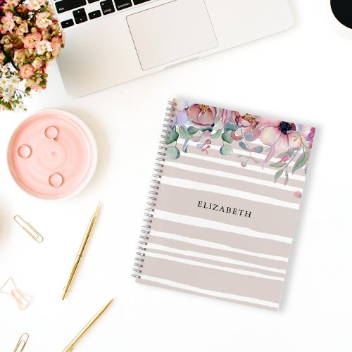 Floral  Stripes Personalized Notebook