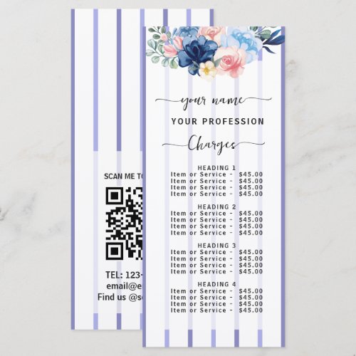 Floral stripes Salon Price List Menu