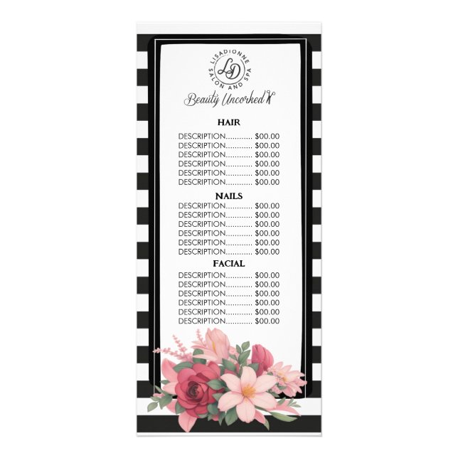 Floral Stripes Salon Rack Card (Front)