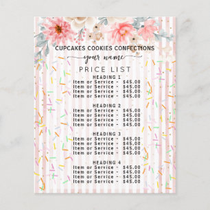 Floral stripes sprinkles Sweet Bakery Price List Flyer