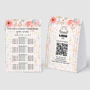 Floral stripes sprinkles Sweet Bakery Price List  Paper Table Tent