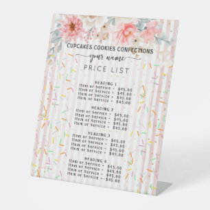 Floral stripes sprinkles Sweet Bakery Price List Pedestal Sign