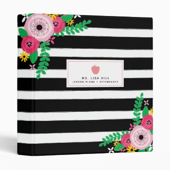 Floral Stripes Teacher Binder by thepinkschoolhouse at Zazzle