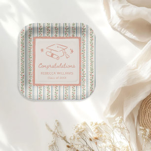 Floral Stripes Vintage Retro Graduation Paper Plates