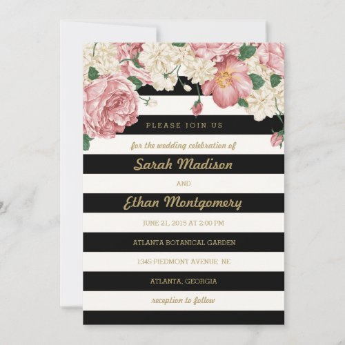 Floral Stripes Wedding Invitations Invites
