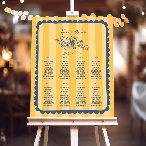 Floral Stripes Yellow Wedding Seating Chart Foam Board