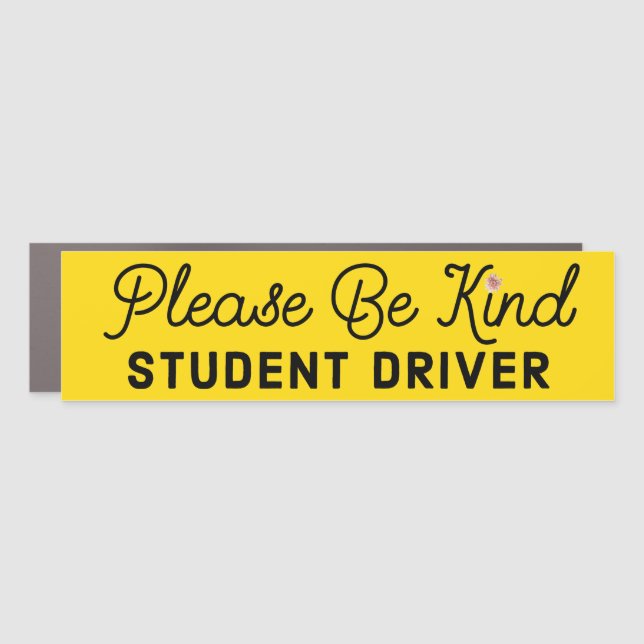 Floral Student Driver Patience Please Yellow  Car  Car Magnet (Front)