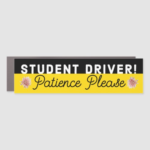 Floral Student Driver Patience Please Yellow  Car Magnet